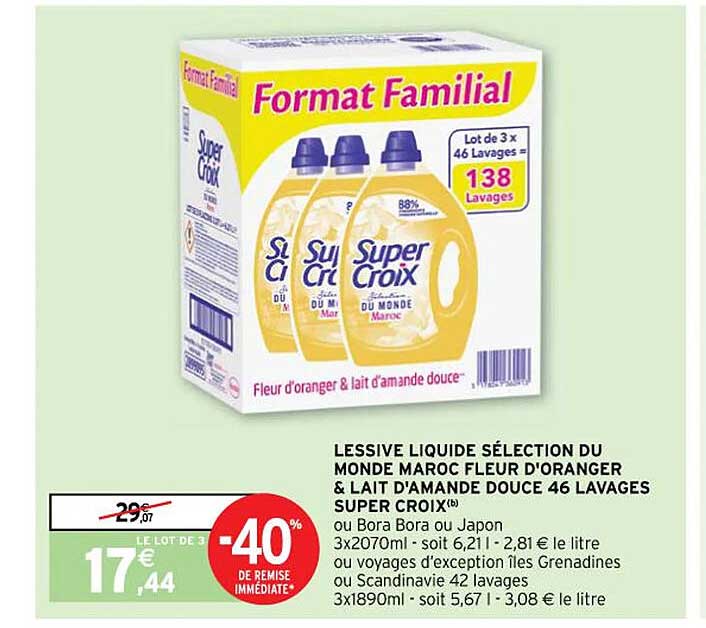 lessive liquide sélection du monde maroc fleur d'oranger & lait d'amande douce 46 lavages super croix