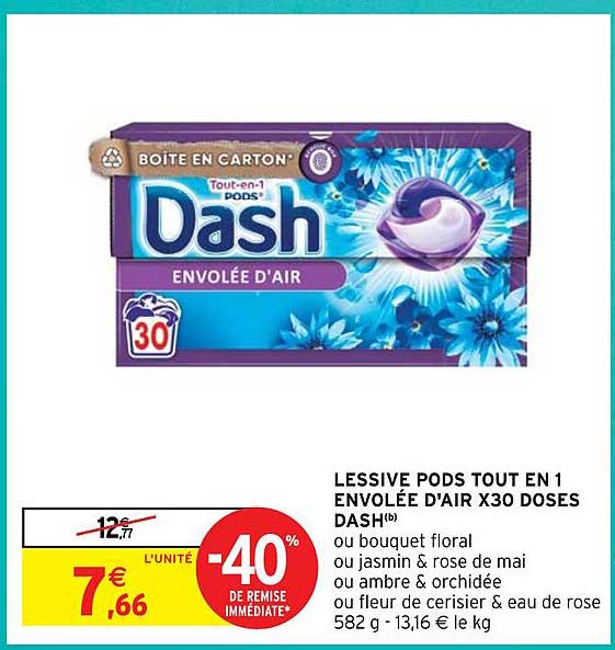 lessive pods tout en 1 envolée d'air x30 doses dash