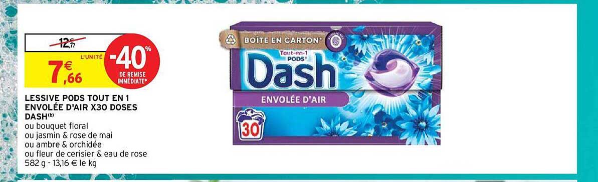 lessive pods tout en 1 envolée d'air x30 doses dash