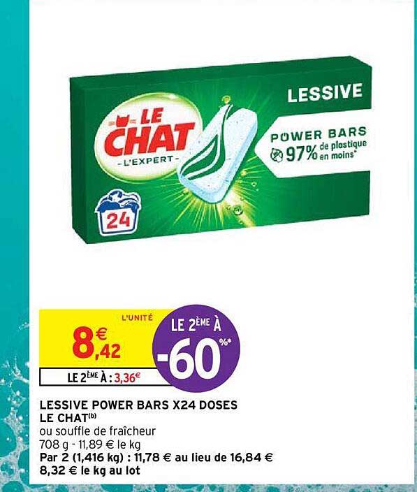 lessive power bars x24 doses le chat