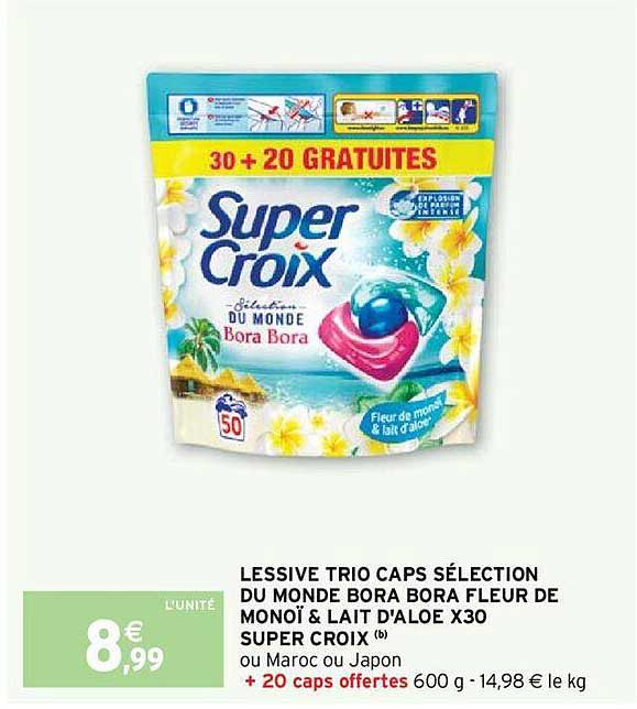 lessive trio caps sélection du monde bora bora fleur de monoï & lait d'aloe x30 super croix
