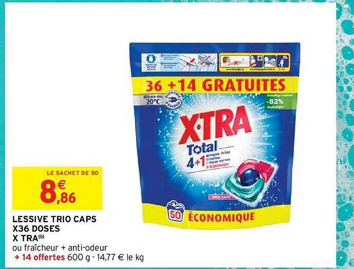 lessive trio caps x36 doses x tra