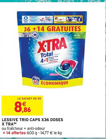 lessive trio caps x36 doses x tra