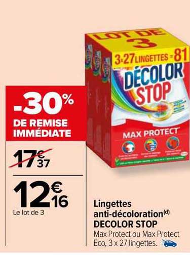 lingettes anti-décoloration décolor stop