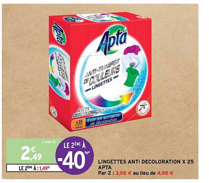 lingettes anti decoloration x 25  apta