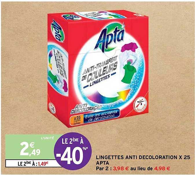 lingettes anti décoloration x25 apta