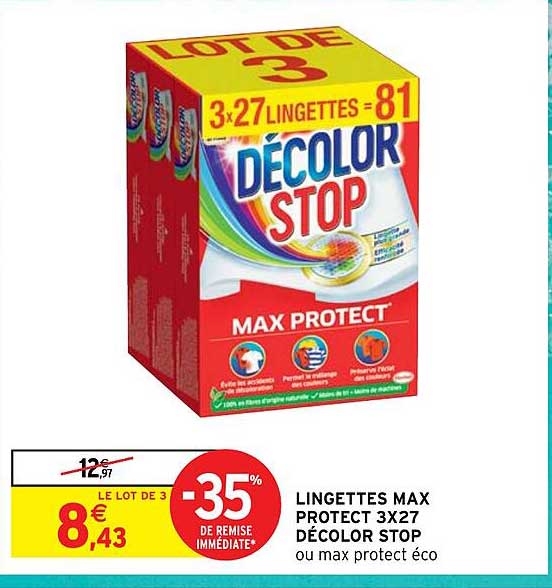 lingettes max protect 3x27 décolor stop