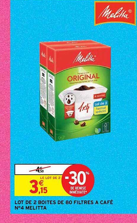 lot de 2 boîtes de 80 filtres à café n°4 melitta