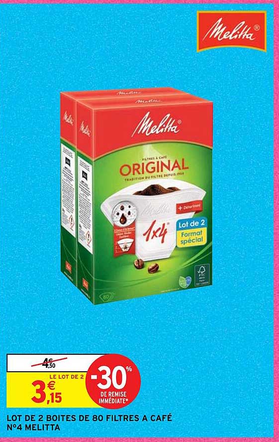 lot de 2 boîtes de 80 filtres à café n°4 melitta