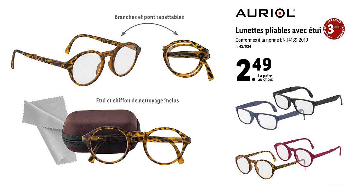 lunettes pliables avec étui auriol