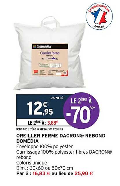 oreiller ferme dacron rebond domédia