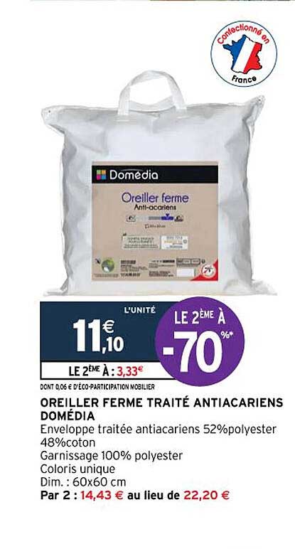 oreiller ferme traite antiacariens domedia
