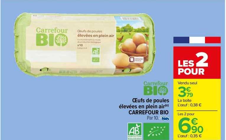 œufs de poules élevées en plein air carrefour bio