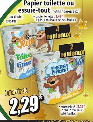 papier toilette ou essuie-tout motifs "paresseux"