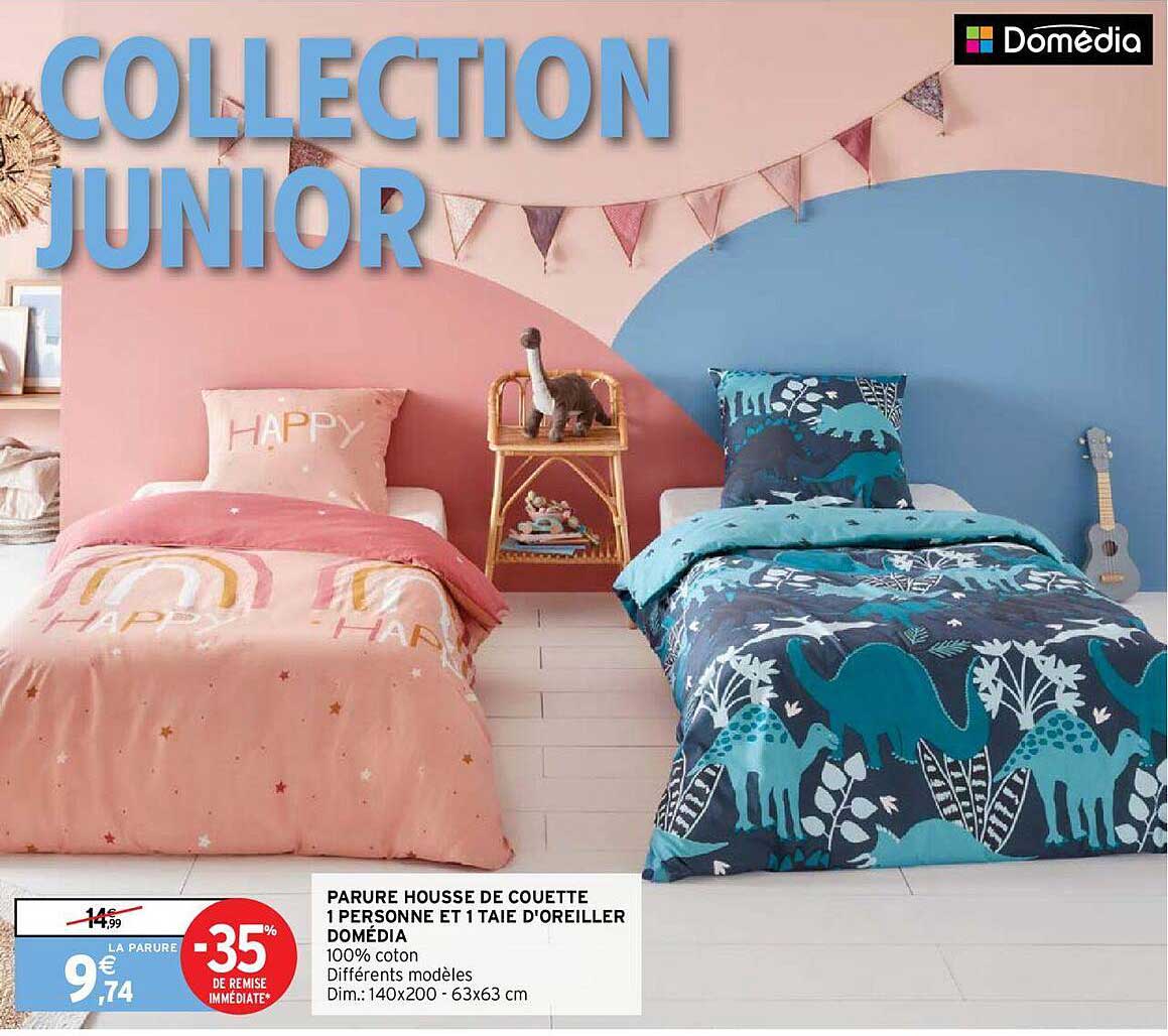 parure housse de couette 1 personne et 1 taie d'oreiller domédia