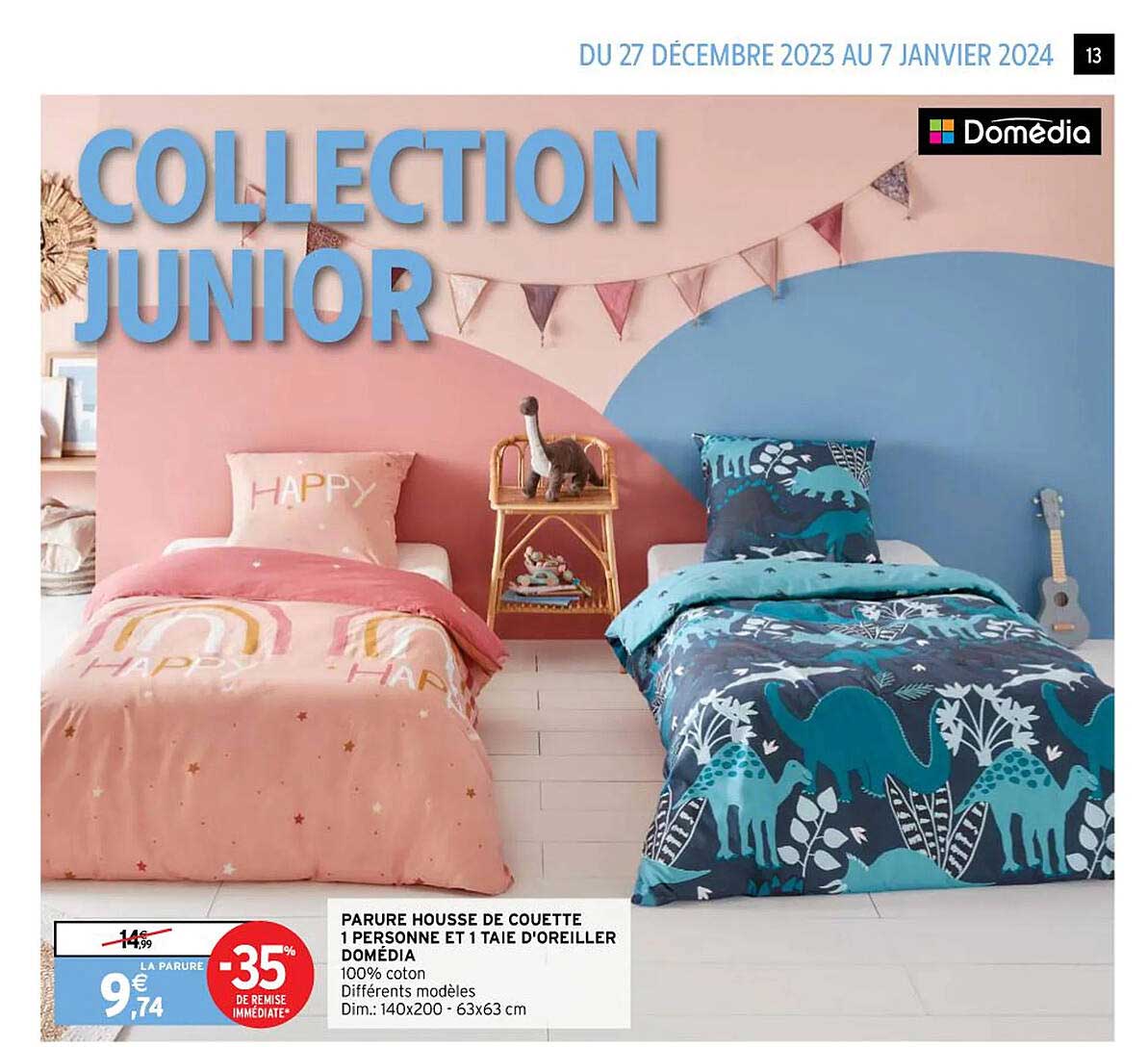 parure housse de couette 1 personne et 1 taie d'oreiller domédia