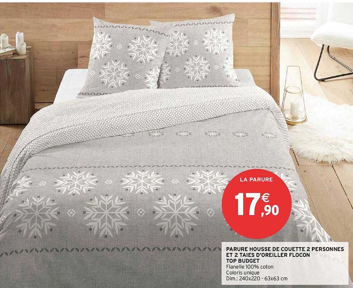 parure housse de couette 2 personnes et 2 taies d'oreiller flocon top budget