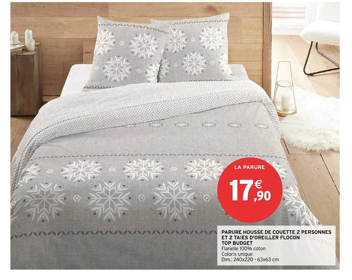 parure housse de couette 2 personnes et 2 taies d'oreiller flocon top budget