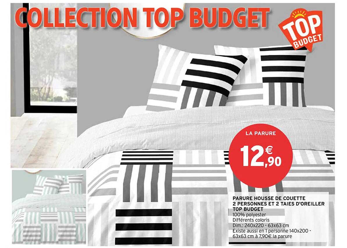 parure housse de couette 2 personnes et 2 taies d'oreiller top budget