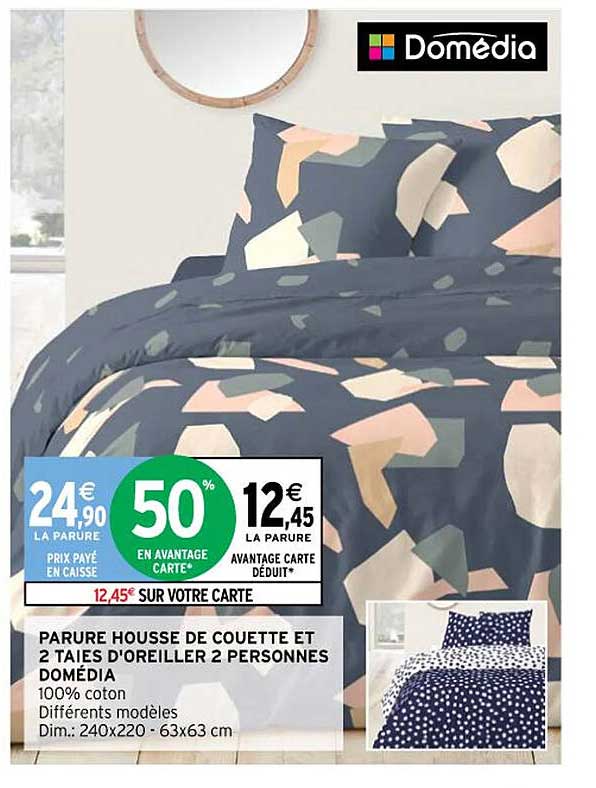 parure housse de couette et 2 taies d'oreiller 2 personnes domédia