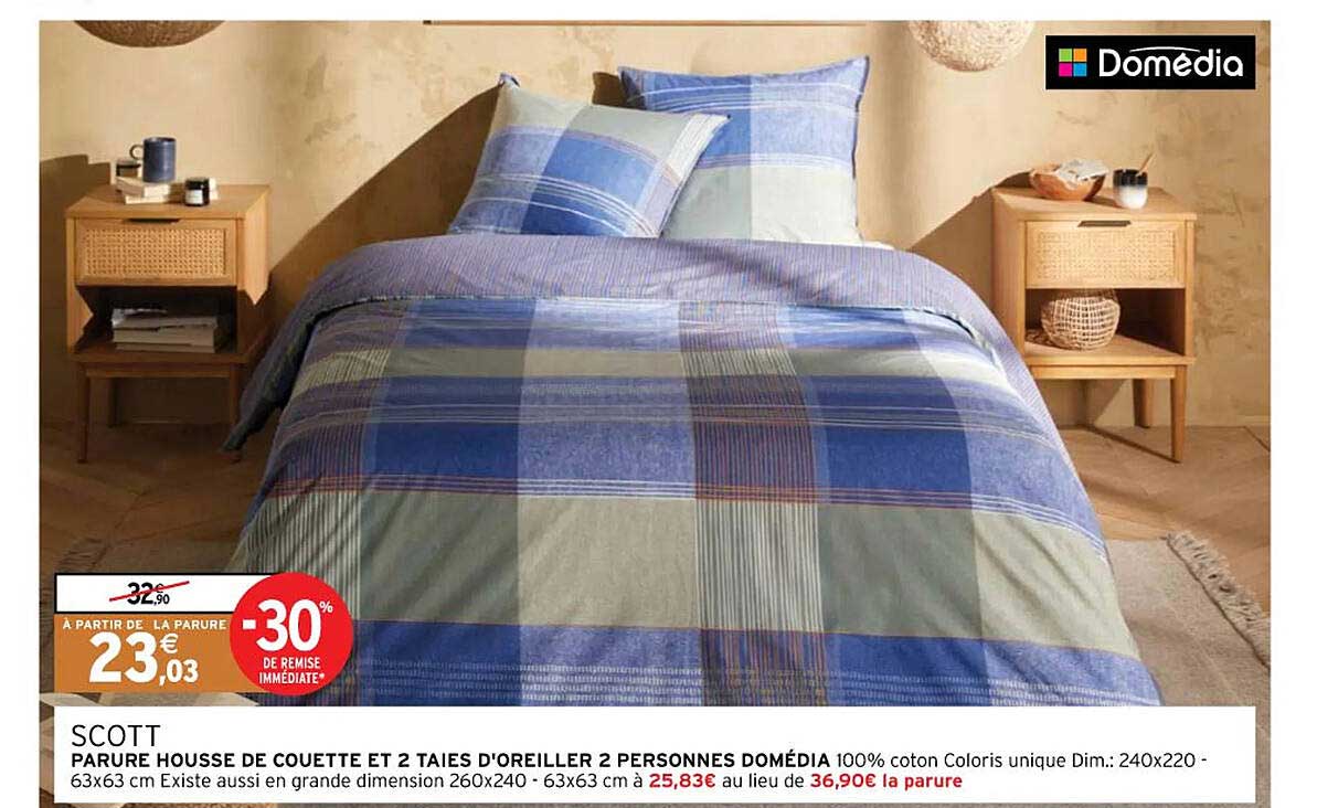 scott : parure housse de couette et 2 taies d'oreiller 2 personnes domédia