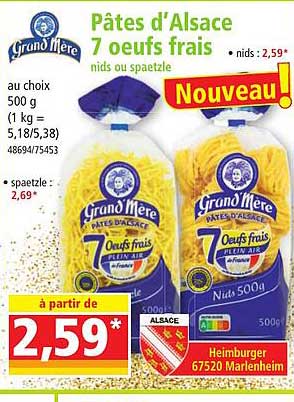 pâtes d'alsace 7 œufs frais nids au spaetzle grand mère