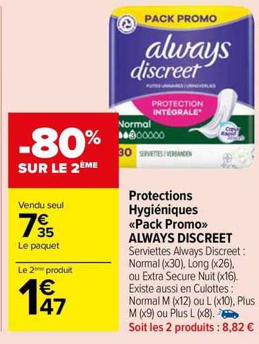protections hygiéniques «pack promo» always discreet