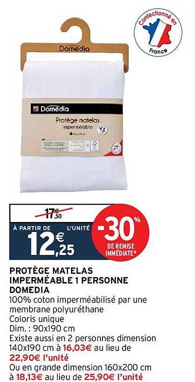 protège matelas imperméable 1 personne domédia