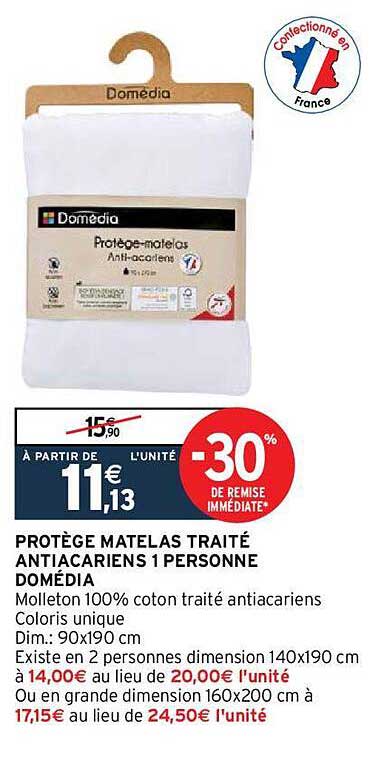 protège matelas traité antiacariens 1 personne domédia