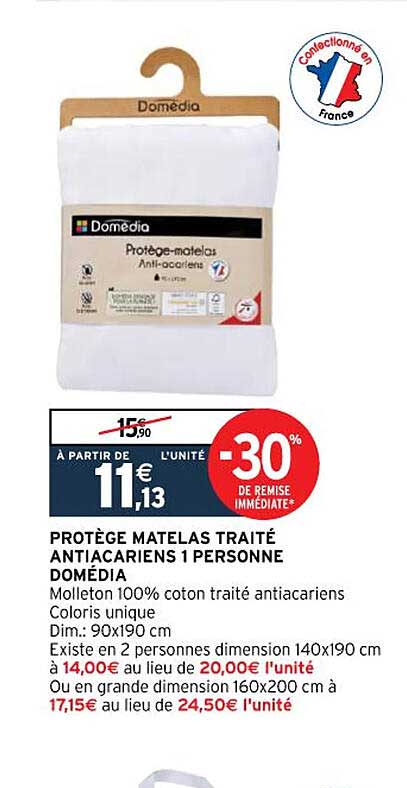 protège matelas traité antiacariens 1 personne domédia