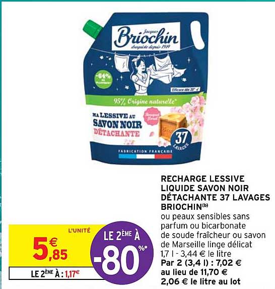 recharge lessive liquide savon noir détachante 37 lavages briochin