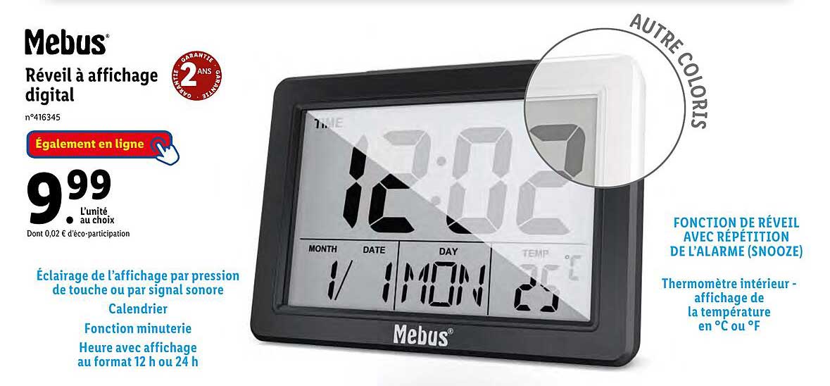 réveil à affichage digital mebus