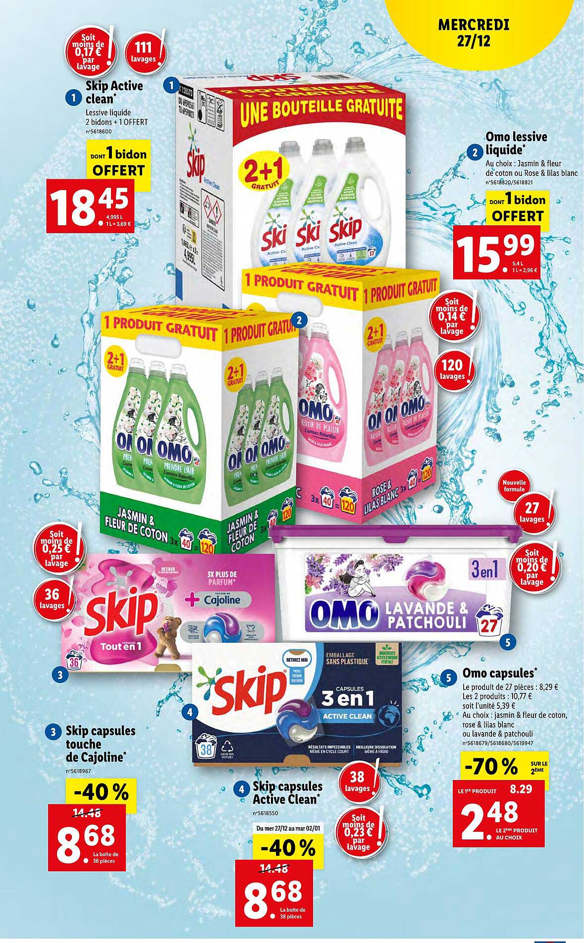 Skip Active Clean, One Lessive Liquide, Skip Capsules Touche De Cajoline, Skip Capsules Active Clean, Omo Capsules