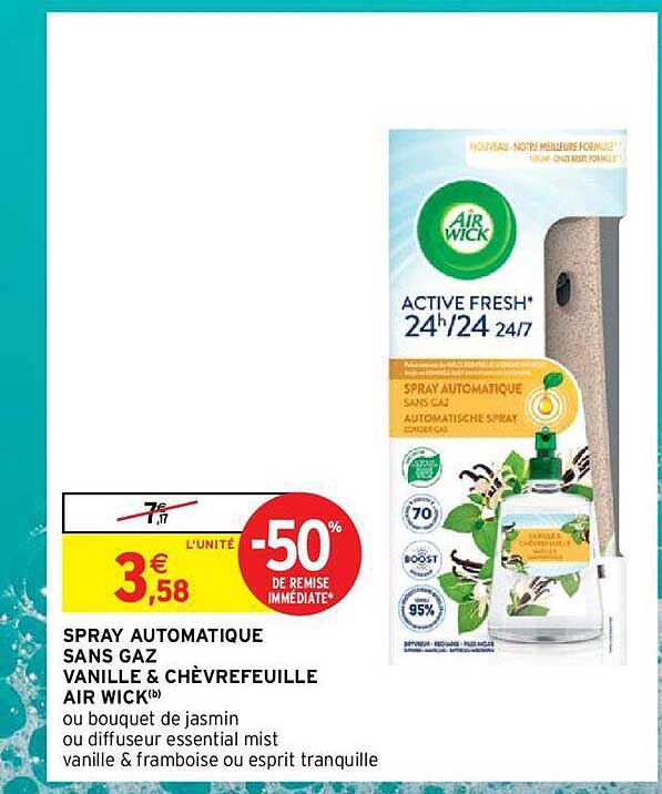 spray automatique sans gaz vanille & chèvrefeuille air wick