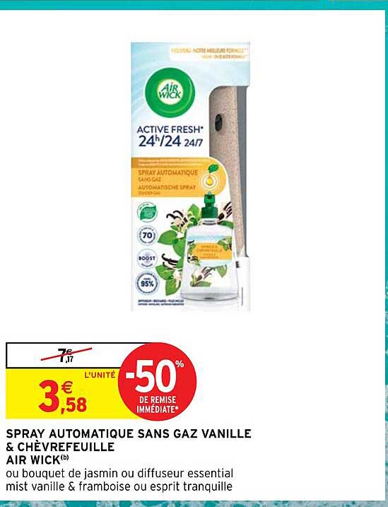 spray automatique sans gaz vanille & chèvrefeuille air wick