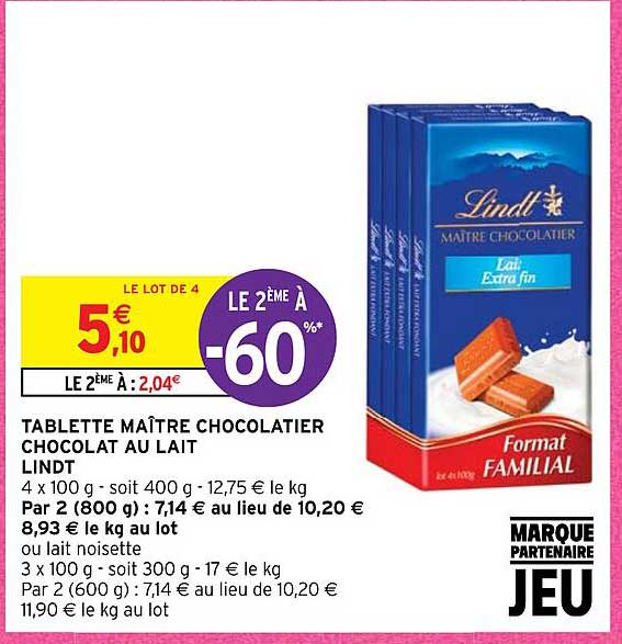 Tablette Maître Chocolatier Chocolat Au Lait Lindt