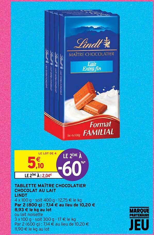 tablette maître chocolatier chocolat au lait lindt