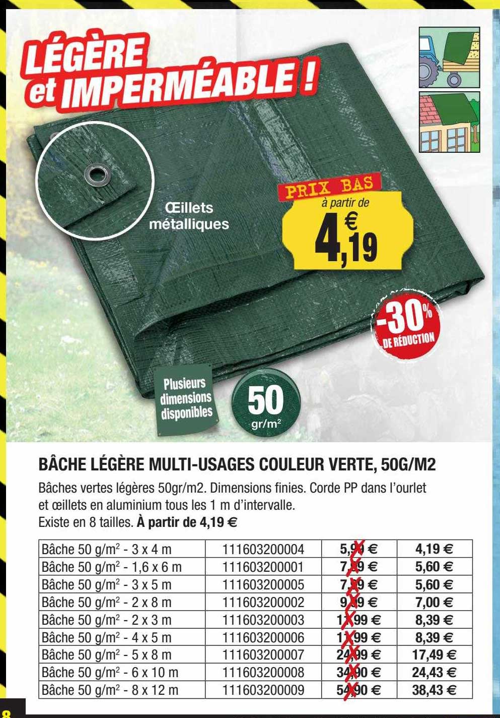 Bâche Légère Multi-usages Couleur Verte, 50g-m²
