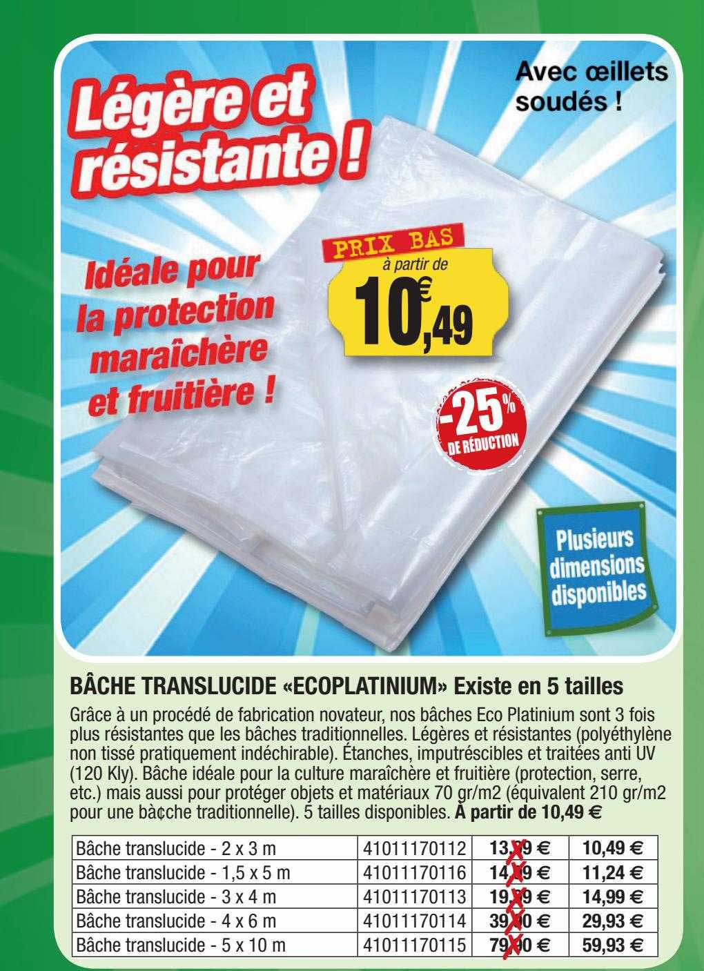 bâche translucide «écoplatinium» existe en 5 tailles