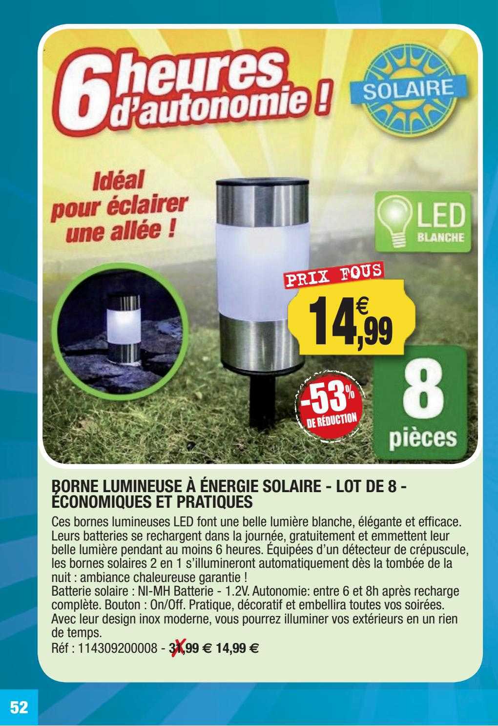 borne lumineuse à énergie solaire - lot de 8 - économiques et pratiques