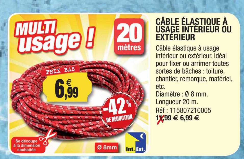câble élastique à usage intérieur ou extérieur