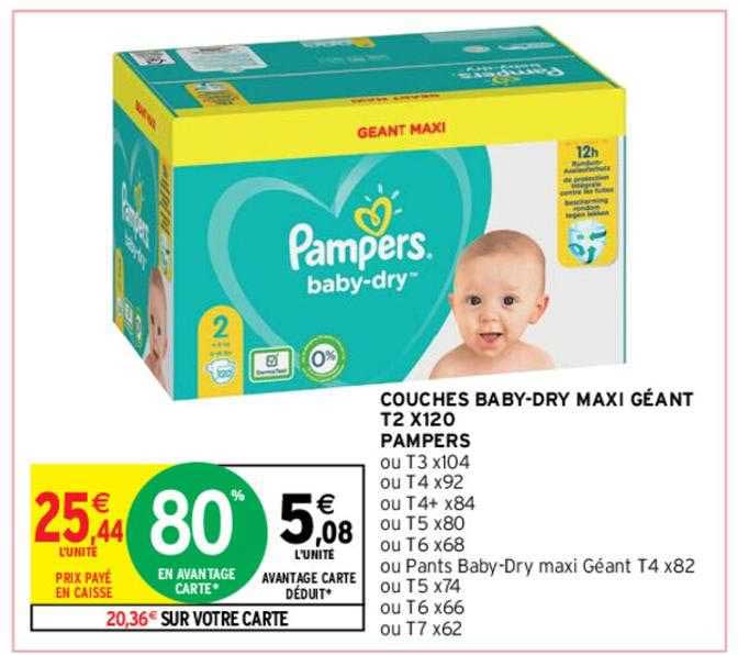 couches baby-dry maxi géant t2 x120 pampers
