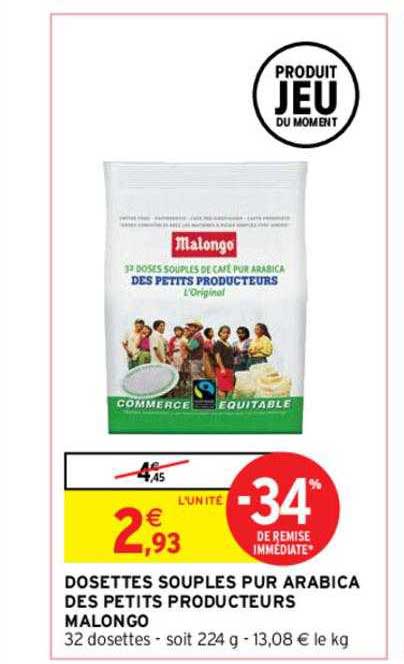 dosettes souples pur arabica des petits producteurs malongo