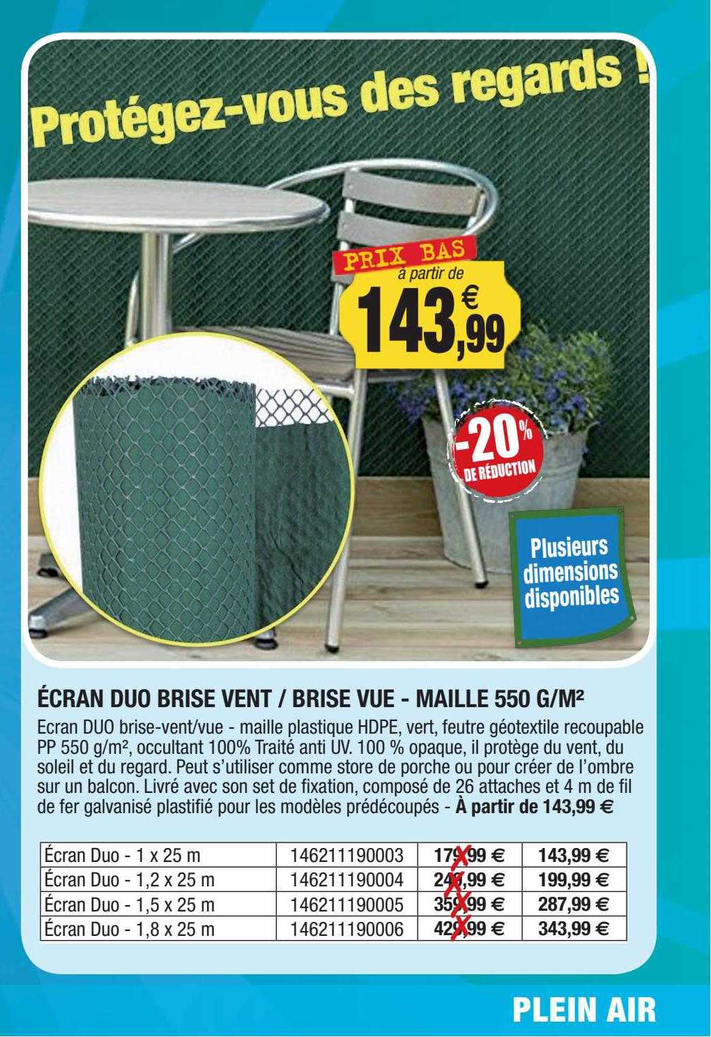 écran duo brise vent - brise vue - maille 550 g-m²