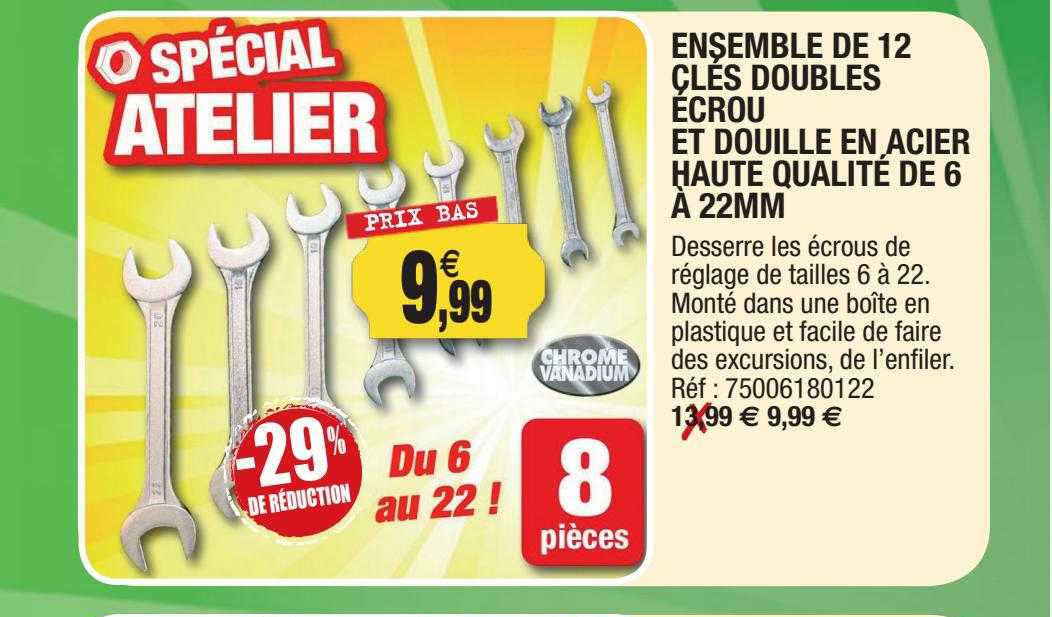 ensemble de 12 clés doubles écrou et clés doubles écrou et douille en acier haute qualité de 6 à 22mm