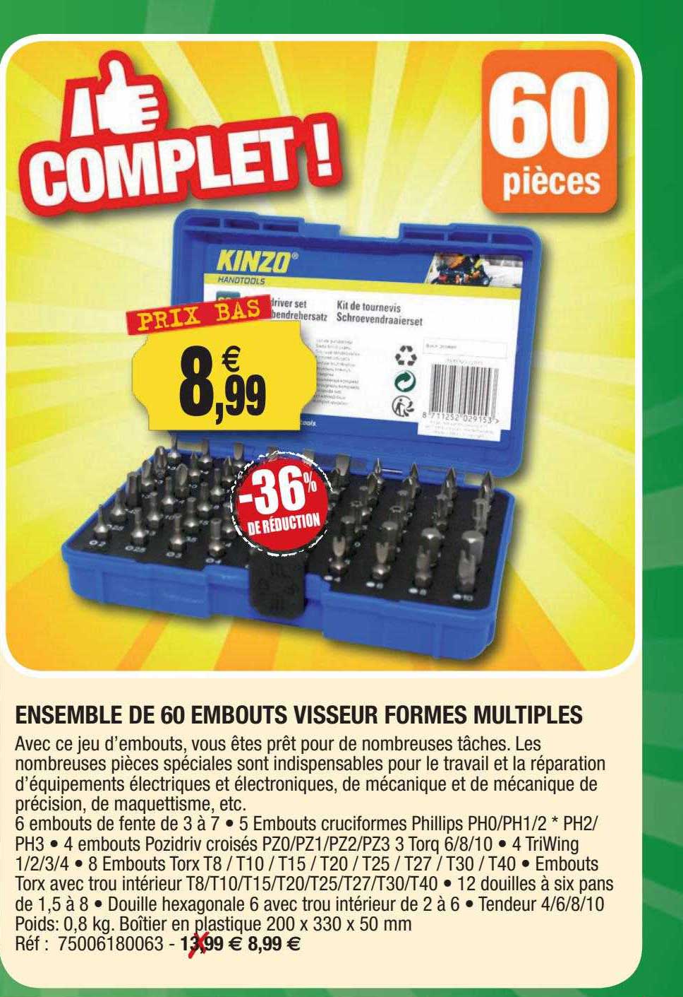 ensemble de 60 embouts visseur formes multiples