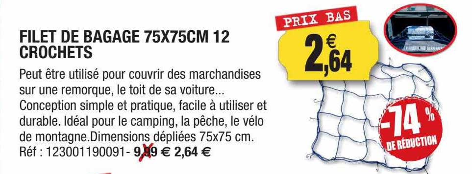 filet de bagage 75 x 75 cm 12 crochets