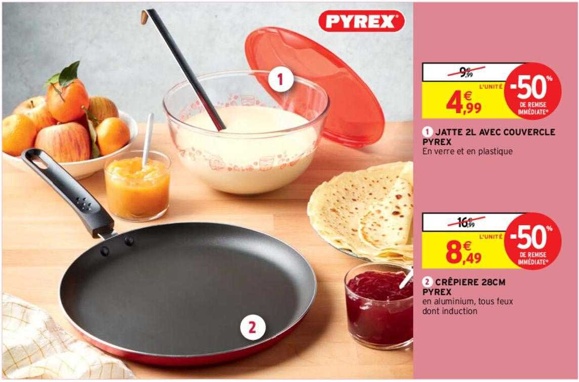 jatte 2l avec couvercle pyrex, crêpière 28cm pyrex