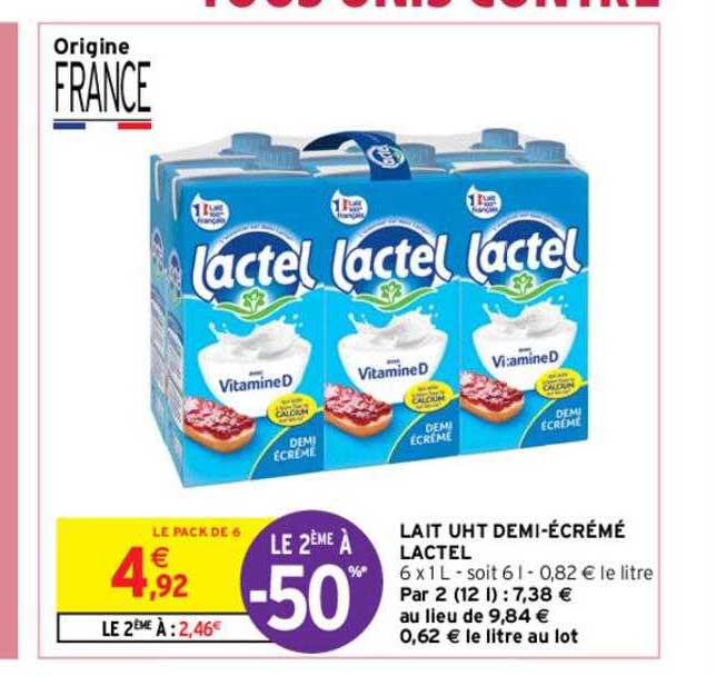 lait uht demi-écrémé lactel