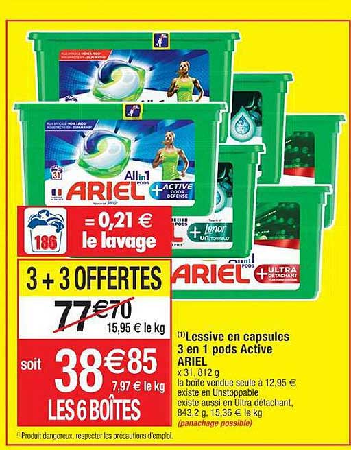 Lessive En Capsules 3 En 1 Pods Active Ariel